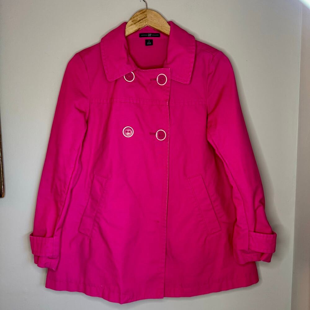 Gap Hot Pink Double Breasted Peacoat Trench Jacket Polka Dot Trim Small